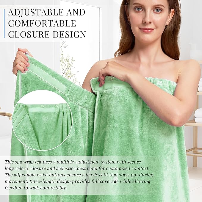 PJGGZ Towel Wrap for Women, Three Adjust Clasps Closure Bath Wraps After Shower Spa Sauna Bathrobe(Available in Plus Size)
