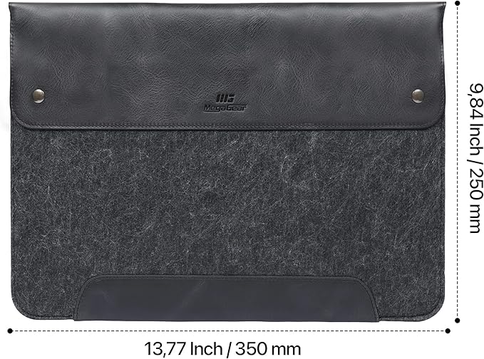 MegaGear Genuine Leather and Fleece MacBook Bag Laptop Sleeve for MacBook Pro and MacBook Air Case - 16 Inch - 15 Inch - 15.5 Inch (M4, M3, M2, M2, M1, Pro & Max) 2020 to 2024 Models