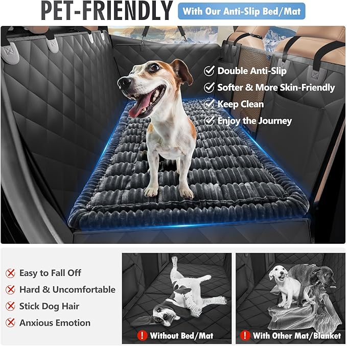 ROUWINNE Backseat Dog Bed Non-Slip, Dog Bed for Car Back Seat Soft and Comfortable, Back Seat Pet Bed Mat for Travel, Pet Car Blanket for Backseat Extender and Seat Covers Grey (51”X 23.5”)
