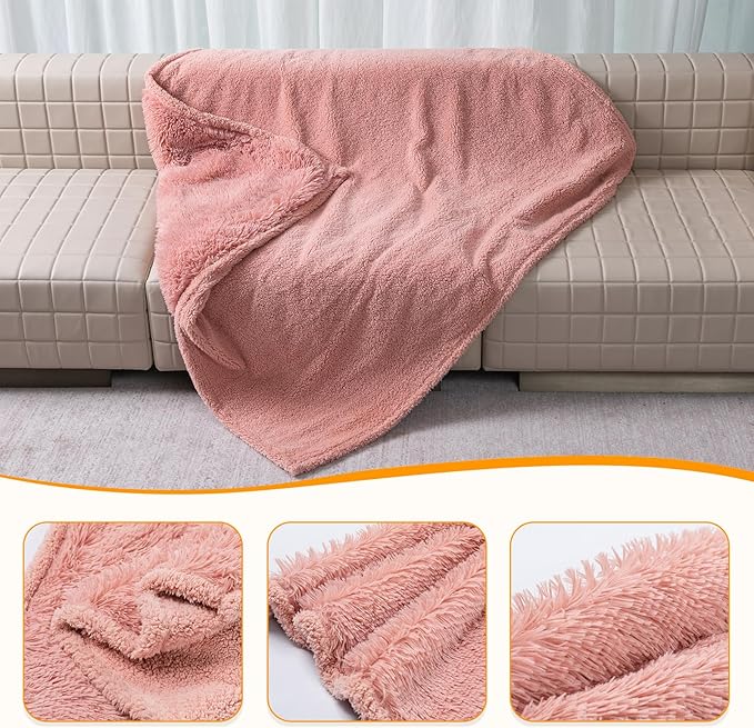 Pink Fluffy Throw Blankets for Couch Calming Pet Blanket for Cats Faux Fur Small Sofa Covers for Doggies Cozy Soft Puppy Mats (Pink, XS-28x20in)