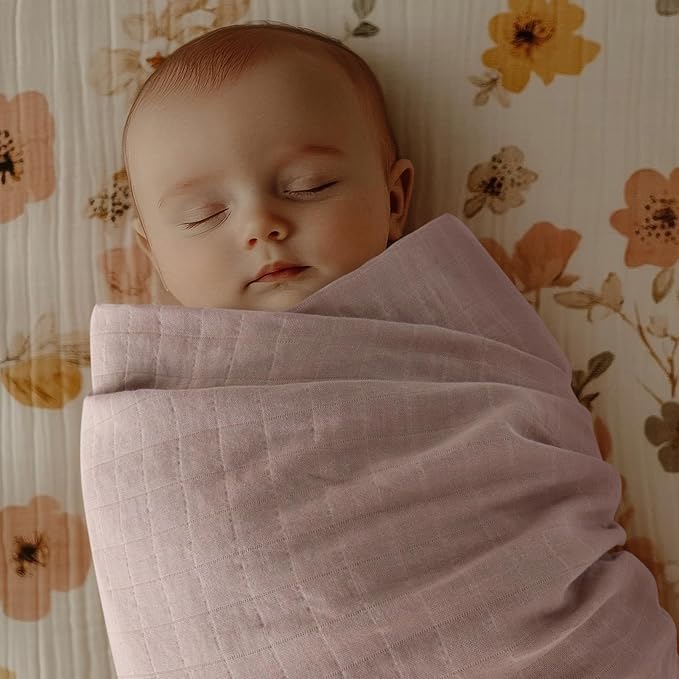 LifeTree Baby Swaddle Blankets Girls, Organic Muslin Swaddle Blankets Unisex Swaddling Wrap Receiving Blanket for Newborn, Organic Cotton, Large 47 x 47 inches, Bread and Brown