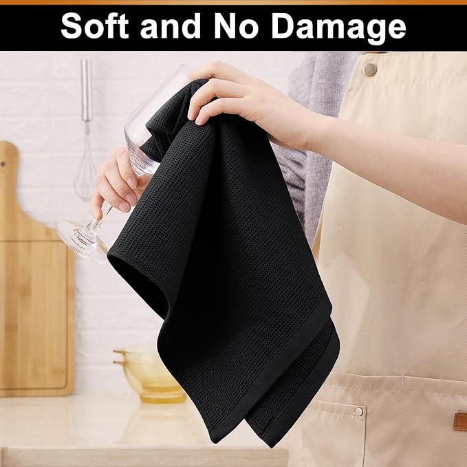 Homaxy 100% Cotton Waffle Weave Kitchen Towels - 12 Pack Soft and Absorbent Dish Towels - 16 x 26 Inches Quick Dry Hand Towels - Black