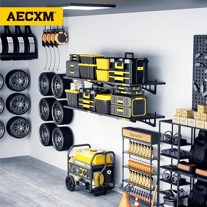 Aecxm 4-Pack 1.64x4ft Adjustable Garage Wall Shelving 1120lbs Load Capacity Heavy Duty Wall Mounted Storage Shelf Metal Floating Shelves for Garage(Black)