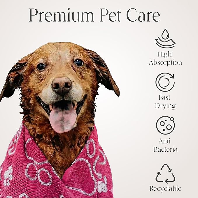 Delilah Home Drytek Dog Towel, Faster Drying, Ultra Absorbent & Odor-Resistant Dog Drying Towel Made from Recycled Bottles, Large 30x54, Quick-Dry & Sand-Resistant for Bath, Beach & Travel (Pink)
