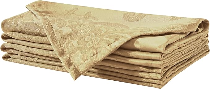 Newbridge Barcelona Damask Fabric Napkins, Set of 4, Gold – No Iron, Soil Resistant Cloth Napkins for Dining, Parties and Holidays