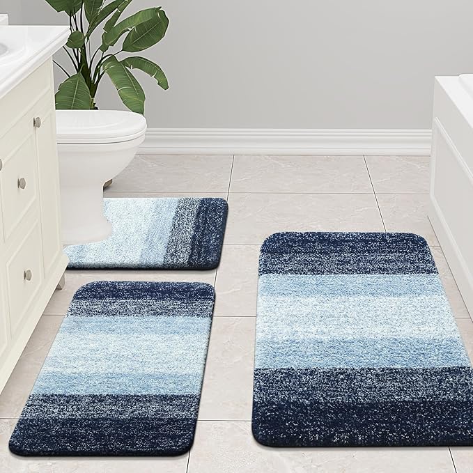 Arotive Microfiber Bathroom Rugs, Shaggy Soft and Absorbent Bath Rug, Non-Slip, Thick Plush Machine Washable Dry Bath Mats for Bathroom, Tub and Shower, 30x17, Dark Blue, Rectangular