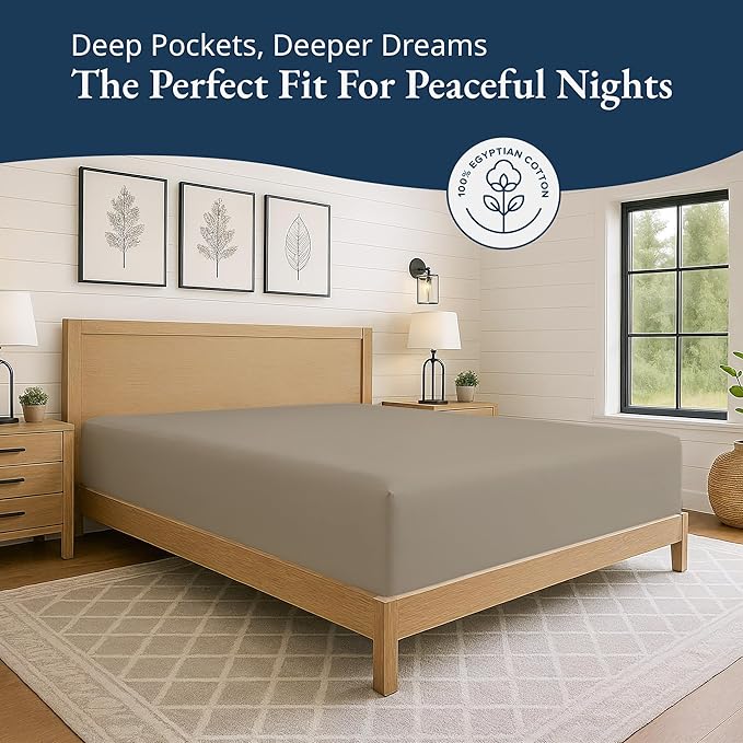 Lane Linen 100% Egyptian Cotton Twin Size Fitted Sheet Only (39"x75" + 15") - Elegant Sateen Weave, Ultra Soft, Breathable, Highly Durable, Deep Pockets Upto 17" - Linen