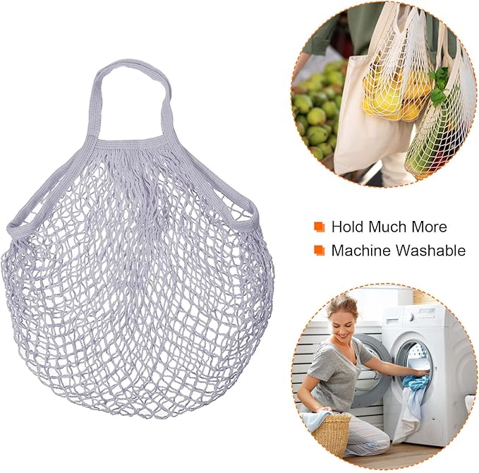 MECCANIXITY Cotton Mesh Bag Reusable Washable Mesh Net String Grocery Bags Organizer for Fruits Vegetables Shopping