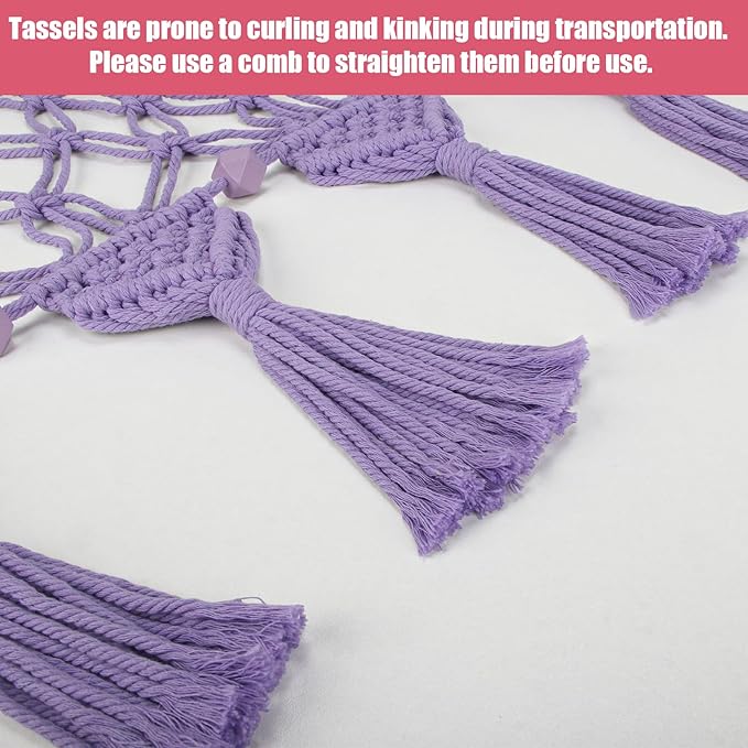 Stuffed Animal Storage Hammock, 56'' Jumbo Hanging Net Organizer for Nursery Teddy Plushie, Boho Macrame Tassels Corner Toy Holder Wall Mount, Purple Plush Toy Net w/LED Light for Boys Girls Gift