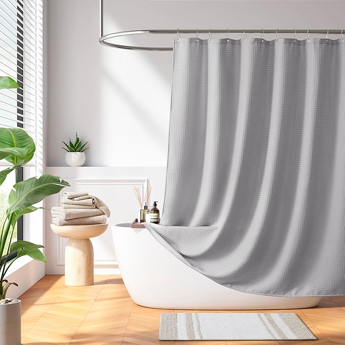 Madison Park Shower Curtain Waffle Weave, Vibrant Dyed, Waffle Shower Curtain 3M Scotchgard Moisture Management, Farmhouse Shower Curtains for Bathroom, Standard: 72x72 Grey