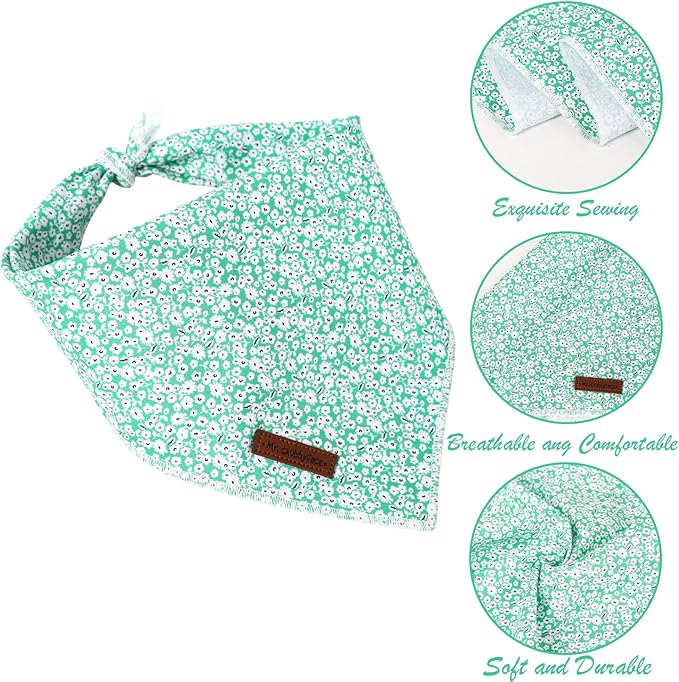 MR. CHUBBYFACE Green Wildflower Striped Dog Bandanas Reversible Triangle Bibs Scarf Accessories for Dogs Cats Pets L