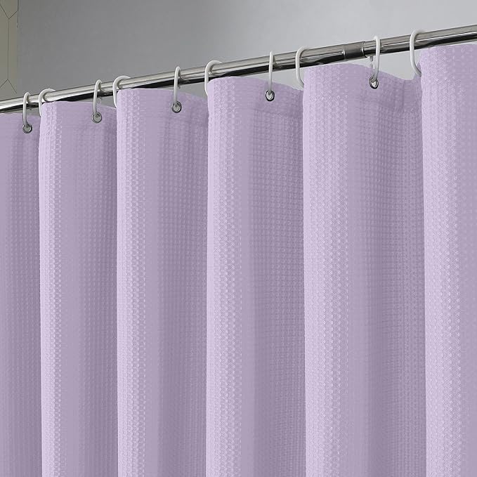 OVZME Extra Long Shower Curtain Set- 96 Inch Long Waffle Weave Heavy Duty Fabric Shower Curtains for Bathroom, Luxury Heavy Duty Thick Cloth Shower Curtain with 12 Plastic Hooks, 72Wx96L, Lavender
