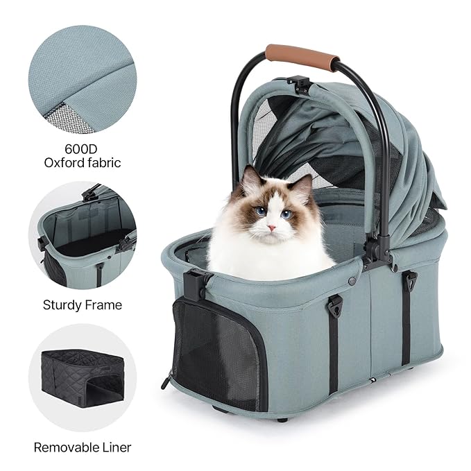 Beberoad Pets Protable Pet Carrier for Small Dogs or Cats Travel Cat Cabin with 180° Canopy, Suitable for T3 Pet Stroller, 19.3×11.4 inches (Green)