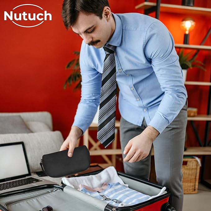 NUTUCH Leather Tech Pouch for Cables Chargers Phone | Tech Bag | Zipper Travel Accessory Pouch | Electronic Organizer Case Travel Bag (Black)