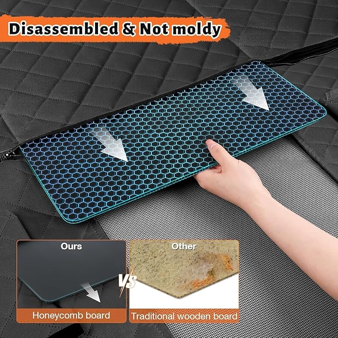 KONNAO Dog Car Seat Cover for Back Seat, Hard Bottom Back Seat Extender for Dogs, Holds 420lbs, Waterproof Pet Hammock Protector, Thick and Durable Dog Seat Cover for Truck, Car, SUV-Black