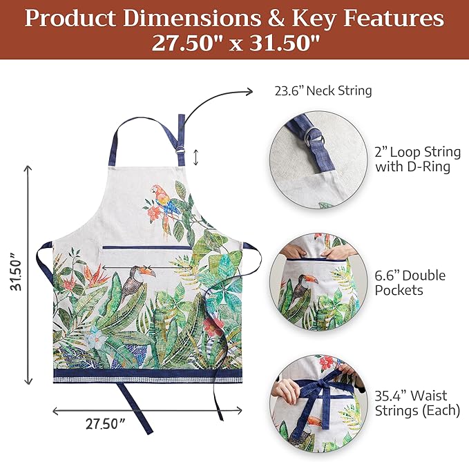 Maison d' Hermine 100% Cotton Apron for women with Pocket Kitchen Chef Apron for Men Cooking Gardening Server Waitress