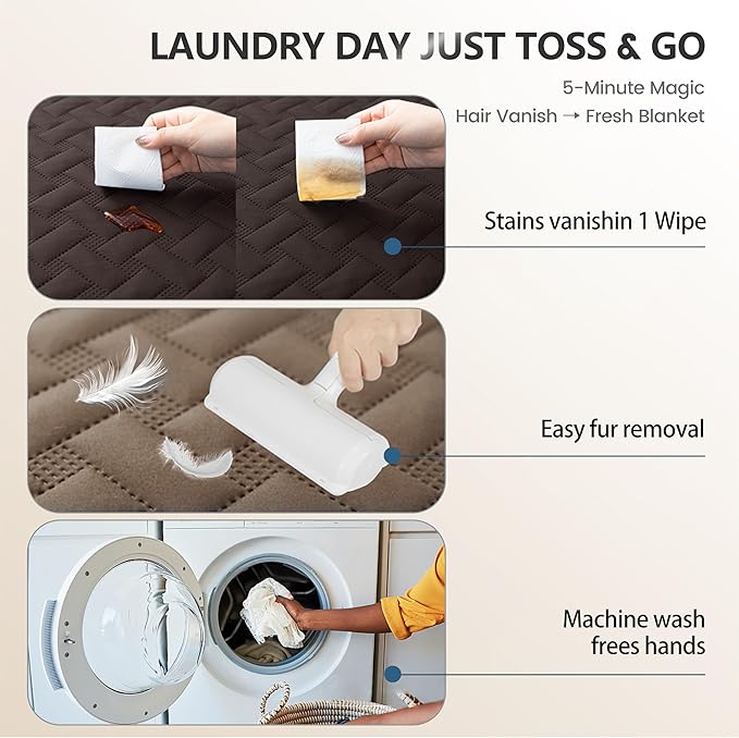 gogobunny 100% Double Sided Waterproof Dog Blanket Soft Pet Bed Cover Reversible Protect Furniture Couch Sofa Car for Puppy Cat (Dark Coffee/Light Coffee, 52x82 Inch (Pack of 1))