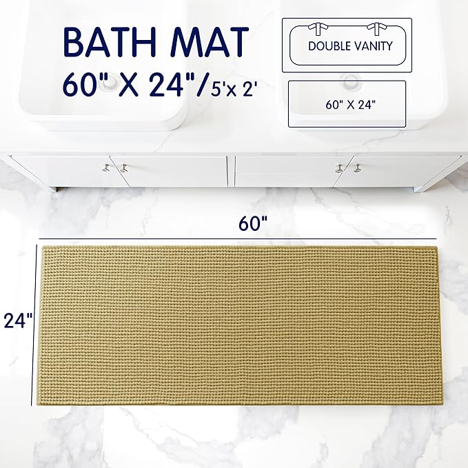SUBRTEX Bathroom Rugs Chenille Bath Rug, Soft Short Plush Bath Mat, Water Absorbent Shower Mat, Quick Dry Machine Washable(Yellow, 24" x 60")