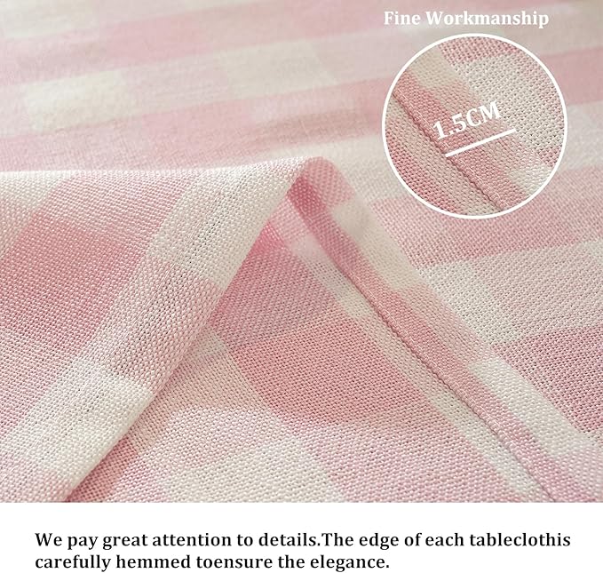 Alsoo Gingham Tablecloth Rectangle Checkered Table Cloth Cotton Linen Fabric Wrinkle Free Washable Buffalo Plaid Table Cover for Kitchen Dining Picnic Camping, Pink and White, 60 * 60 inch