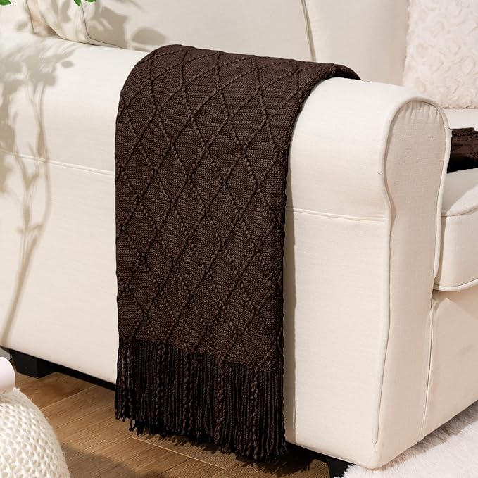 BATTILO HOME Dark Brown Throw Blanket for Couch, Chocolate Knit Throw Blankets for Home Decor, Decorative Brown Blanket for Foot of Bed, 50"x60"