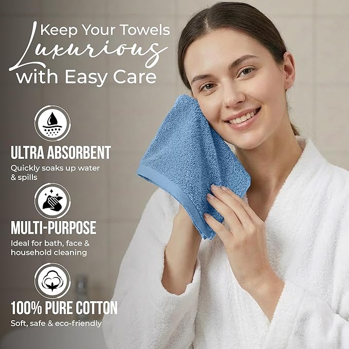 RIVERSIDE 24 Pack Washcloths Set - 100% Cotton [12x12 Inches] - 500 GSM, Soft, Quick-Dry & Highly Absorbent Face Towels - Perfect for Bathroom, Gym, Hotel, Spa & Travel - Electric Blue
