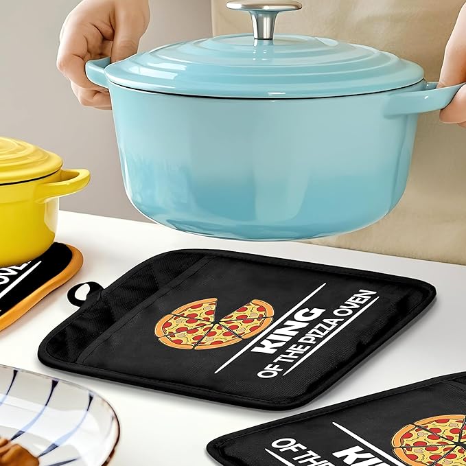 Funny Oven Mitts Set, Funny Pizza Themed Gifts for Lovers, King of The Pizza Heat Resistant Kitchen Oven Gloves for Baking and Cooking,Pot Holders