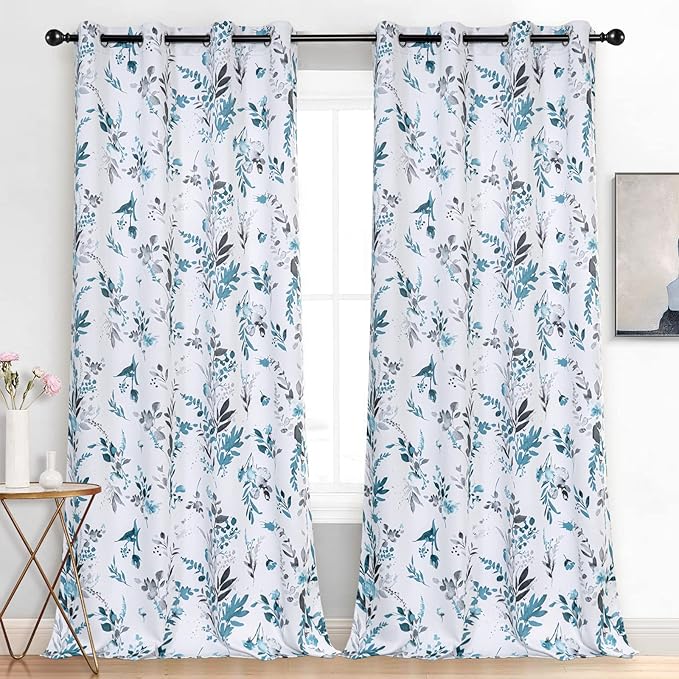MYSKY HOME Floral Blackout Curtains 95 inches Long for Living Room Darkening Thermal Insulated Panels Light Blocking Grommet Vintage Classical Flower Curtains Drapes, 2 Panels, Turquoise