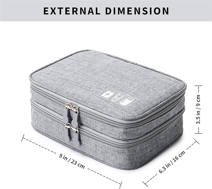 Lanola Travel Cable Organizer Bag, Electronic Accessories Case Portable Double Layer Cable Storage Bag for Cord,phone,Charger, Flash Drive, Phone, SD Card,Personal Items - (Grey)