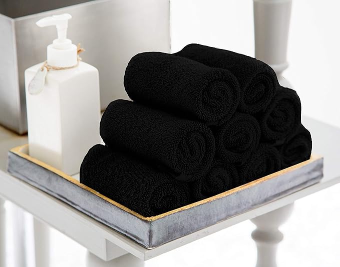 Utopia Towels 60 Pack Cotton Washcloths Set, 100% Ring Spun Cotton, Premium Flannel Face Cloths, Highly Absorbent and Soft Feel Fingertip Towels, Black