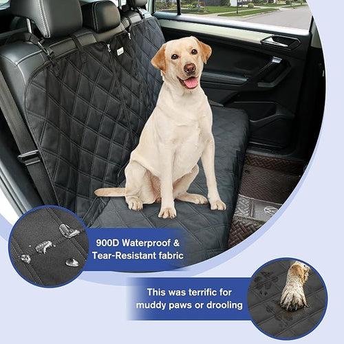 ALLANSING Back Seat Cover for Large SUVs/Trucks Rear Split Bench - Heavy-Duty 900D Waterproof Non-Slip Car Seat Protector for Messy Pet Dogs & Kids, Easy Clean(Black)