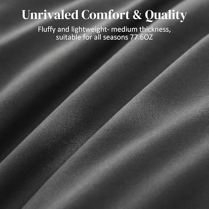 Dreamhood Down Feather Fiber Comforter Oversized King Fluffy Breathable Dark Grey Duvet Insert Ultra Soft All Season Luxury Bedding Comforter with Corner & Center Loops (116"x98")