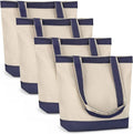 Canvas Tote Bag with Handles for Woman, Reusable Cloth Bag for Groceries and Shopping In Bulk - Blank Cotton Tote Bag, Suitable for DIY Projects HEAVY DUTY, 16"X14.5" With 4” Gusset, Blue 4 Pack