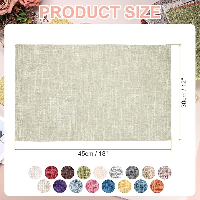 HARFINGTON 4pcs Linen Fabric Placemats 12" x 18" Polyester Rectangle Place Mats Machine Washable Heat Resistant Kitchen Table Mats for Outdoor Indoor Party Family Holiday, Beige
