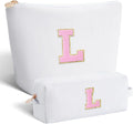 Btffitting Monogrammed Gifts for Women - Cosmetic Bag for Teen,Initial Cute Makeup Bag Set for Women,Trendy Pouch for Niece Sister Friend Female Her,Birthday Gifts for Daughter - White,L