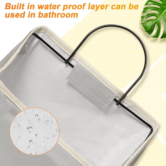 Chumia 6 Pack Wall Hanging Storage Basket Bathroom Closet Hanging Storage Bag over the Door Organizer Basket Bedroom Wall Organizer Waterproof Linen Cotton Box Containers and 10 Hooks(Grey)