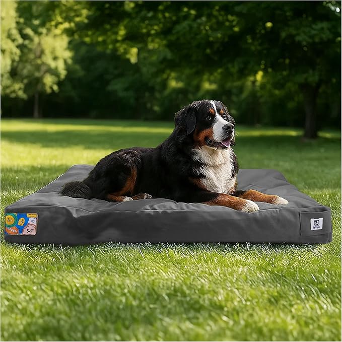 Sytopia 47 Inch Canvas Outdoor Dog Bed for Extra Large Dogs, Waterproof Washable Removable Cover, Indoor Patio Pet Pad, Dark Grey