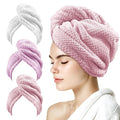 my novel things 3 Pack Hair Towel Wrap for Women, 25.4" x 9.8" Microfiber Towels, Super Absorbent Quick Dry with Button for Curly Hair Anti Frizz (Pink,White,Purple)