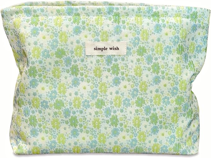 STARDW Aesthetic Floral Makeup Bag Cute Small Cosmetic Bags for Women Girls, Travel Toiletry Bag Large Capacity Zipper Makeup Pouch, Purse Organizer Pouches (Fresh Green)