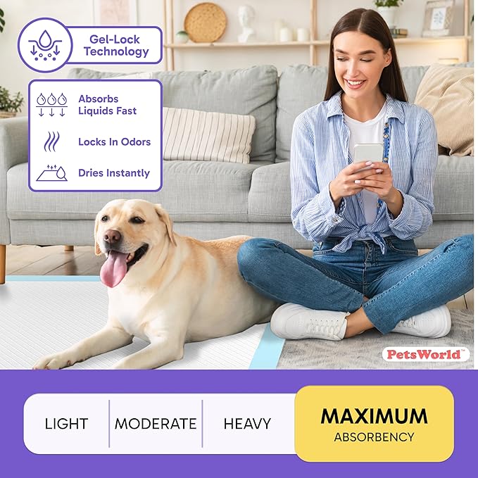 PETSWORLD 2XL Puppy Pads, 28x44 Inch, 50 Count| Ultra-Absorbent, Leak-Proof Dog Pee Pads for Potty Training
