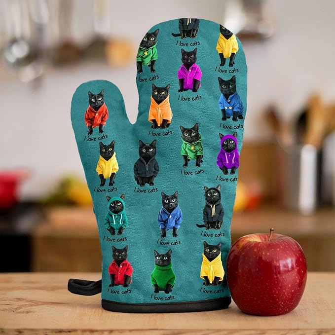 Cat Oven Mitts for Cat Lover,Heat Resistant Kitchen Gloves for Cooking Cooking, Grilling,Baking