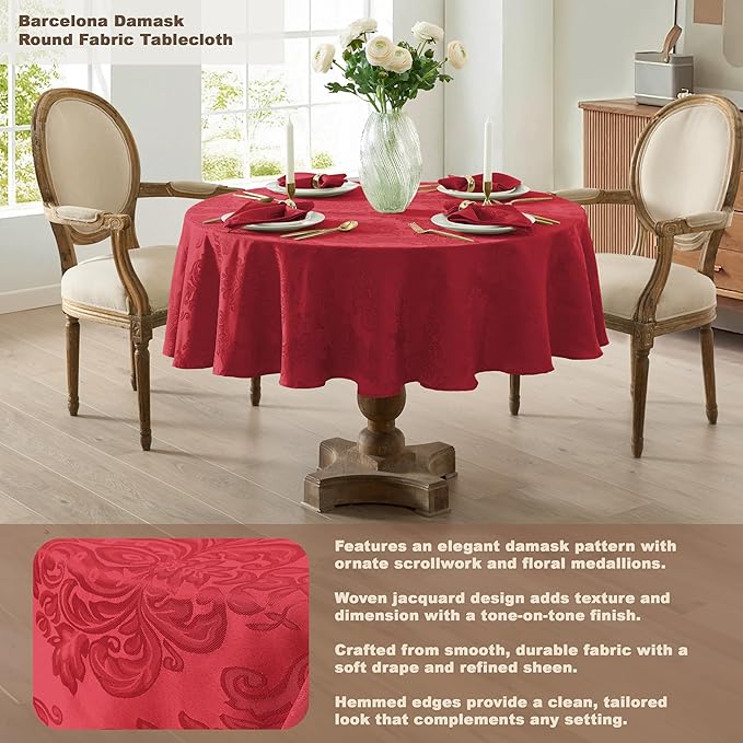 Newbridge Barcelona Damask Fabric Napkins, Set of 4, Red – No Iron, Soil Resistant Cloth Napkins for Dining, Parties and Holidays