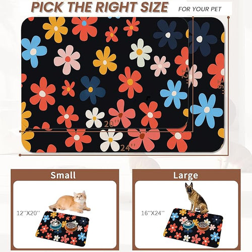 Abstract Groovy Flower Dog Food Mat for Floors,Absorbent Pet Food and Water Bowl Mats,Non-Slip Pet Feeding Mat,Pet Supplies 16" x 24"
