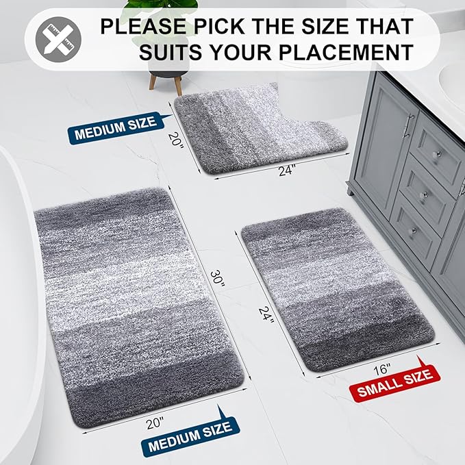 Arotive Microfiber Bathroom Rugs, Shaggy Soft and Absorbent Bath Rug, Non-Slip, Thick Plush Machine Washable Dry Bath Mats for Bathroom, Tub and Shower, 40x24, Grey, Rectangular