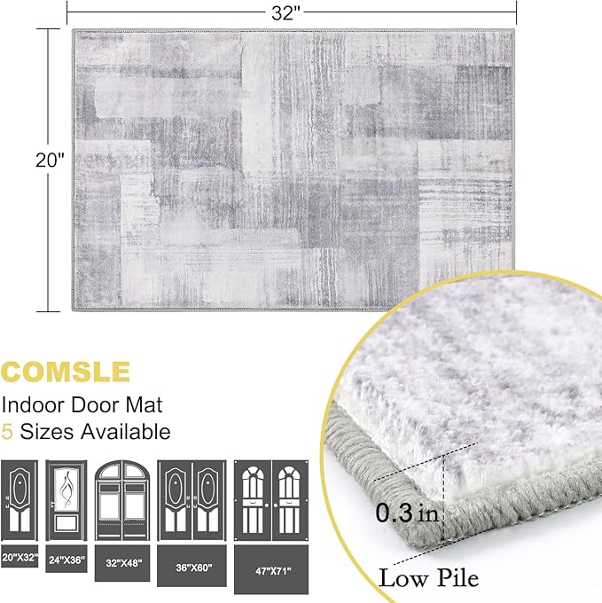COMSLE Door Mat, Front Door Mat Indoor for Entrance Faux Wool Absorbent Non Slip Modern Throw Rug for Entryway Hallway Muddy Paws - Pet Friendly, 20x32 Inches,Gray Machine Washable