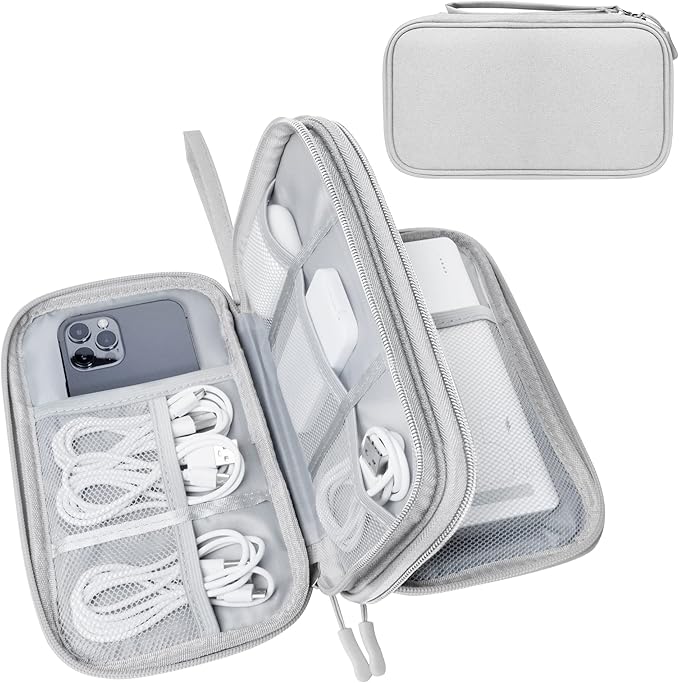 Lcsmaokin Electronics Organizer Travel Case,Electronic Accessories Storage Bag,Portable Waterproof Cable Organizer Bag,Travel Cord Organizer Bag for Small Charging Cord Storage,Cables,SD Card-Grey