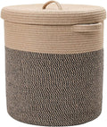 Extra Large 16" x 16" x 18" Storage Basket with Lid, Cotton Rope Laundry Hamper, Cloth Bin for Clothes, Towels, Blankets, Pillows in Living Room, Jute/Black Mix Basket