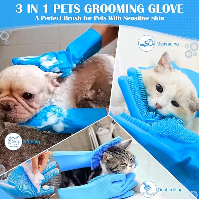 SUKETIL Pet grooming gloves,Dog washing gloves with High-Density Teeth with Five Finger Design to bathing and Massage for Dog