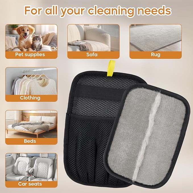 SUPVOL 【2Pcs】 Pet Hair Removal Glove for Cats & Dogs, Upgraded Five-Finger Electrostatic Pet Hair Gloves, Reusable Magic Brush Pet Hair Remover Tool for Laundry, Couch, Carpet, Car Seat, Clothing