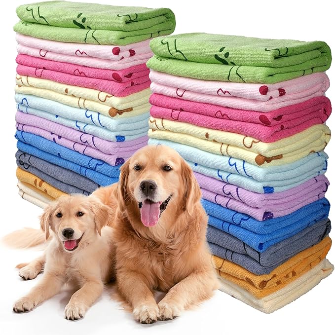 SENONAPO 20 Pcs Dog Towels for Drying Dogs Bulk 20 x 40 Inch Quick Drying Pet Bath Towels Colorful Pet Grooming Towel Absorbent Microfiber Towel for Small Medium Large Dog Puppy Cat