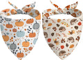 Fall Dog Bandana Reversible 2 Pack, Cute Autumn Pumpkin Floral Hedgehog Fall Pet Bandanas Set Adjustable Triangle Holiday Scarves for Medium Large Extra Large Boy Girl Dogs